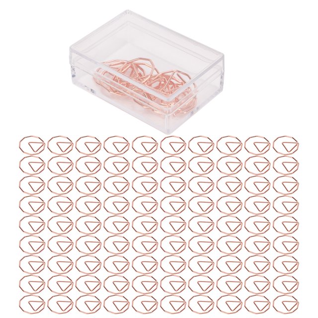 100 piezas de clips de papel dorados lindos forma única ligeros portátiles proceso de galvanoplastia clip de papel de metal con caja de almacenamiento polígono