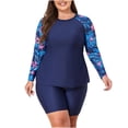 thumbnail image 5 of HOMBOM Womens Rash Guard Swimsuit Plus Size Modest Swim Top with Boyshorts Two Piece Floral Navy Vacation Swimwear for Ladies Surfing, 5 of 9