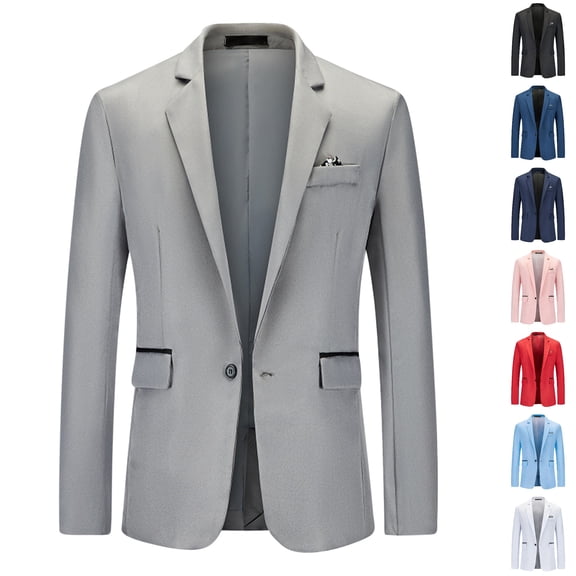 Dezsed Mens Blazer Sports Coat Casual Men's Suit Color Matching Single Breasted Slim Middle-aged Suit Long Sleeve Hoodless Casual Outwear & Jackets Gray L