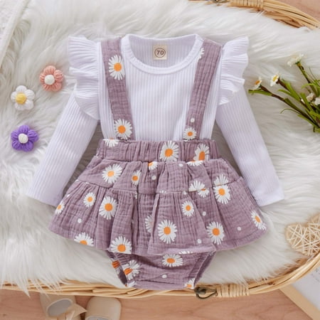 

uublik Kids Outfit Sets Long Sleeve Blouse Top Flower Pattern Suspender Skirt Suit