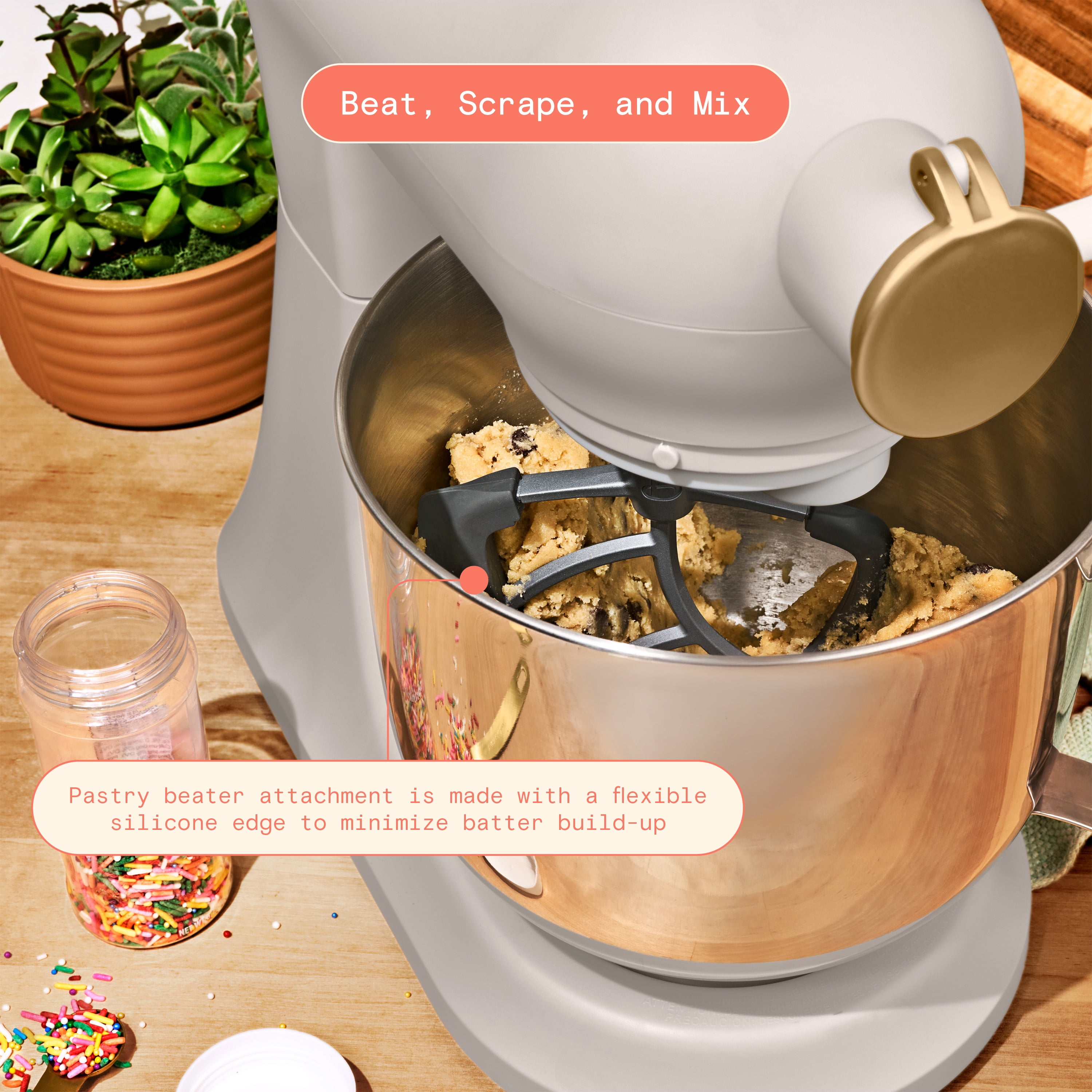 Beautiful 6 Qt Tilt-Head Stand Mixer with Dough Hook, Flat Beater, Balloon Whisk, Pastry Beater & Slicer/Shredder Set, Porcini Taupe by Drew Barrymore