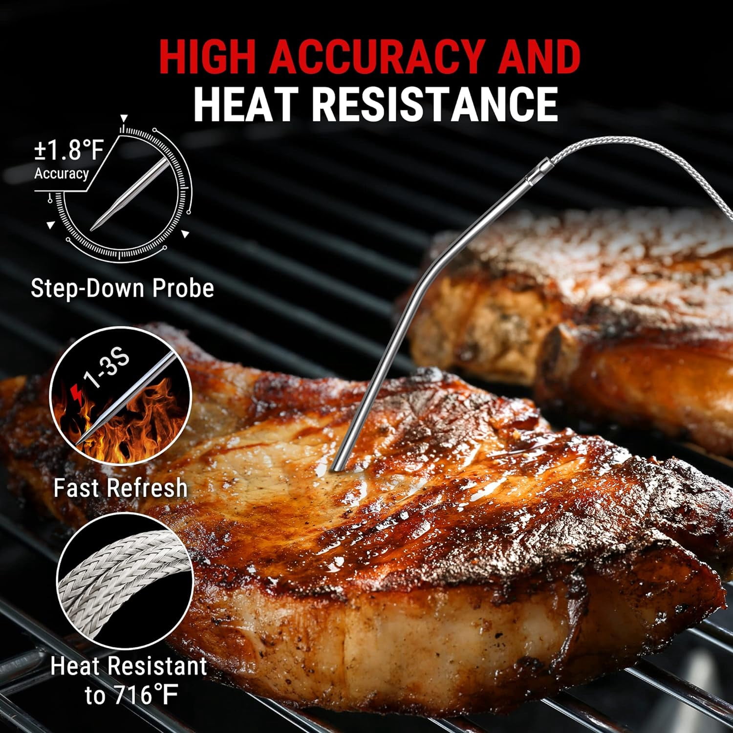 ThermoPro TP901W Bluetooth Digital Meat Thermometer, Wireless, with Stainless Steel Probe, Orange