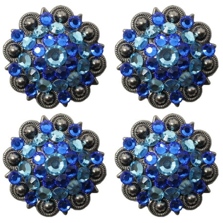 Set of 4 Rhinestone Horse Saddle Bridle Tack Western Blue Conchos 1 1/4  CO35