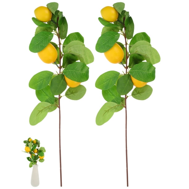 ColoMX 2 uds tallos de limón artificiales ramas de limón artificiales palo de limón decoración del hogar