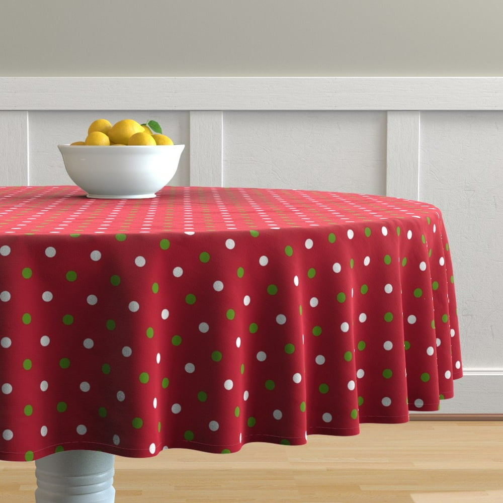 Round Tablecloth Red And Green Christmas Santa Claus Polka Dot Cotton