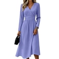 thumbnail image 2 of BOMYJESK Summer Dresses for Women Slim Fit Long Sleeve Midi Dresses Elegant Formal Lightweight Breathable Office Dress Light Purple 2XL, 2 of 5