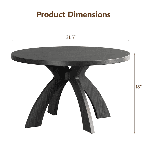 Round Coffee Table, 31.5 Inch Circular Center Table with Curved Cross Legs, Melamine Laminated MDF Accent Table for Living Room, Apartment, Black