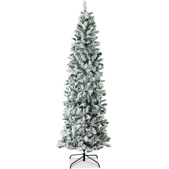 Best Choice Products 6ft Snow Flocked Artificial Pencil Christmas Tree Holiday Decoration w/ Metal Stand