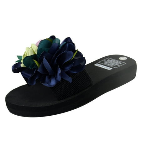 

Women s Bohemian Flower Wedges Slippers Summer Sandals Non-slip Beach Shoes
