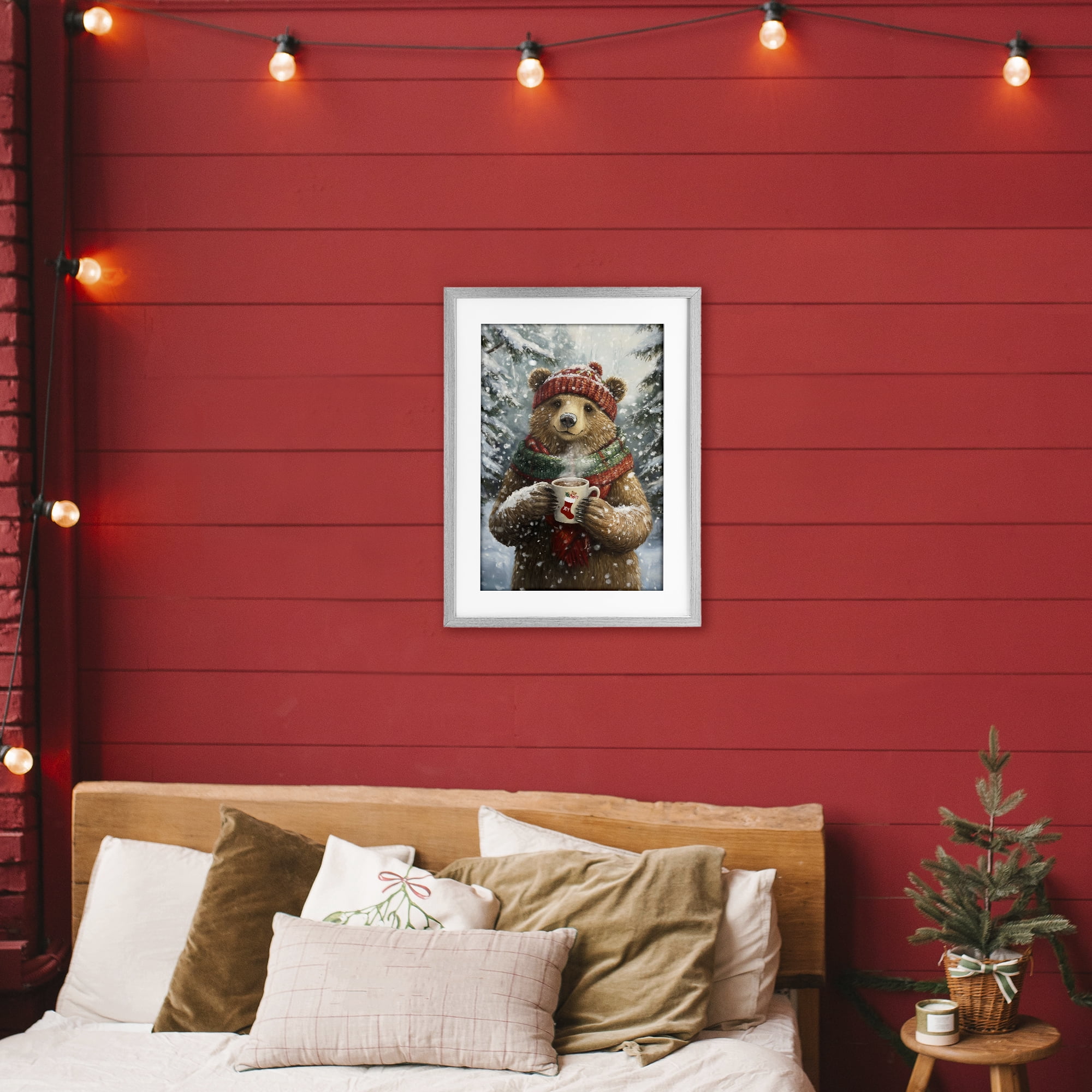Stupell Industries Christmas Cocoa Bear Gray Framed Print Under Glass, design by Tina LeCour
