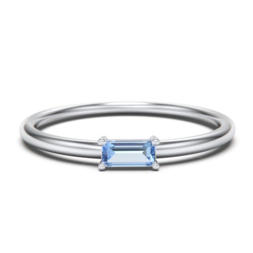 East-West Stackable Baguette Birthstone Ring - Blue Topaz (December)