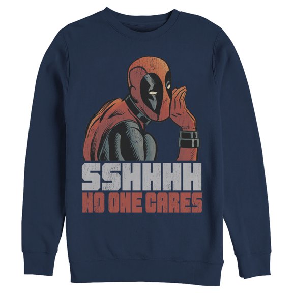 Men's Marvel Deadpool No One Cares Sweatshirt Navy Blue Medium