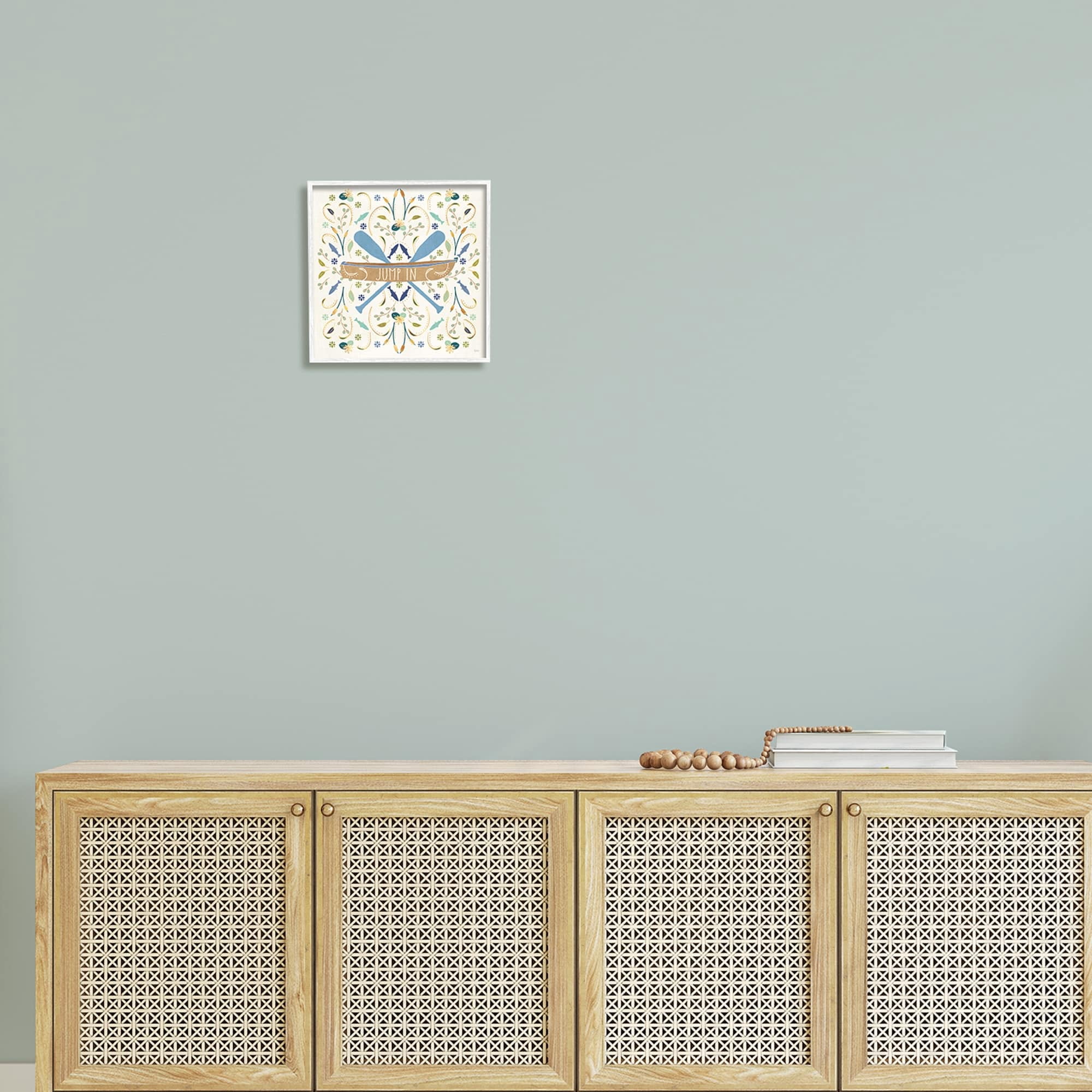 Stupell Industries Jump In Botanical Patterned Canoe Boat Crossed Ores Graphic Art White Framed Art Print Wall Art, Design by Veronique Charron