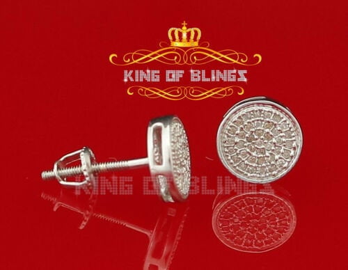 King of Bling's 925 White Silver Hip Hop 0.15ct Diamond For Men's & Women's Round Stud Earrings