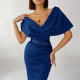 thumbnail image 4 of ICHUANYI Womens Casual New Trending Waist Solid Belt V Neck Dresses Spring Summer Fashion 2024, 4 of 8