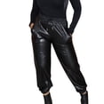 thumbnail image 2 of BOOMILK Faux Leather Pants for Women Trendy Elastic High Waisted Straight Leg Pants With Pockets Black, 2 of 6