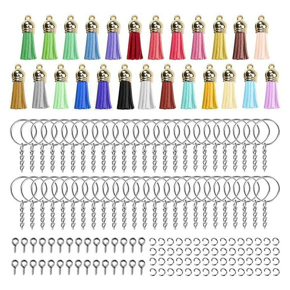 Keychain Rings for Crafts 200 Pcs Keychain Tassel Key Chain Ring Set Leather Tassel Chain Set Diy Crafts