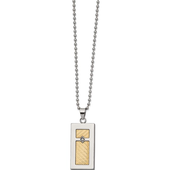 Stainless Steel Polished With 18K Gold Accent .025Ct Diamond 24In Necklace (24 X 17.95) Made In China srn2713-24