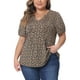thumbnail image 1 of Blusas de verano casuales de manga corta con cuello en V y estampado floral para mujeres de tallas grandes Agnes Orinda 3X marrón, 1 of 8