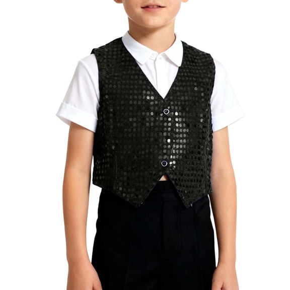 Ulitacool Boys Tee Short Sleeve Blouse Sequins Shirt Round Neck Tops Basic T Shirt Casual Clothes Black 2-3 Years