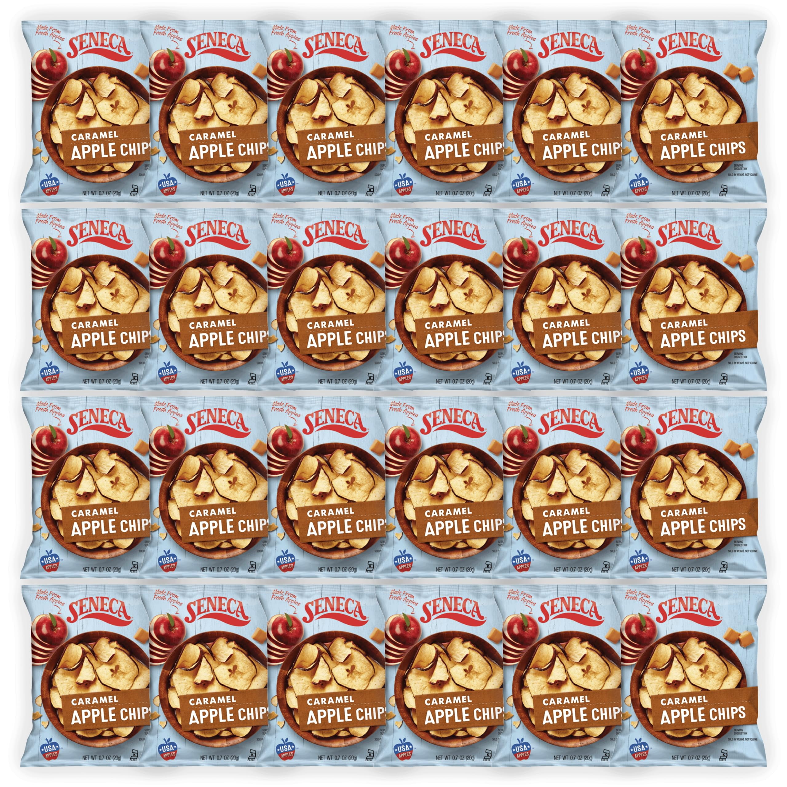 Seneca Caramel Apple Chips | Made from Fresh Apples | 100% Red Delicious Apples | Yakima Valley Orchards | Crisped Apple Perfection | Foil-Lined Freshness Bag | 0.7 ounce (Pack of 24)