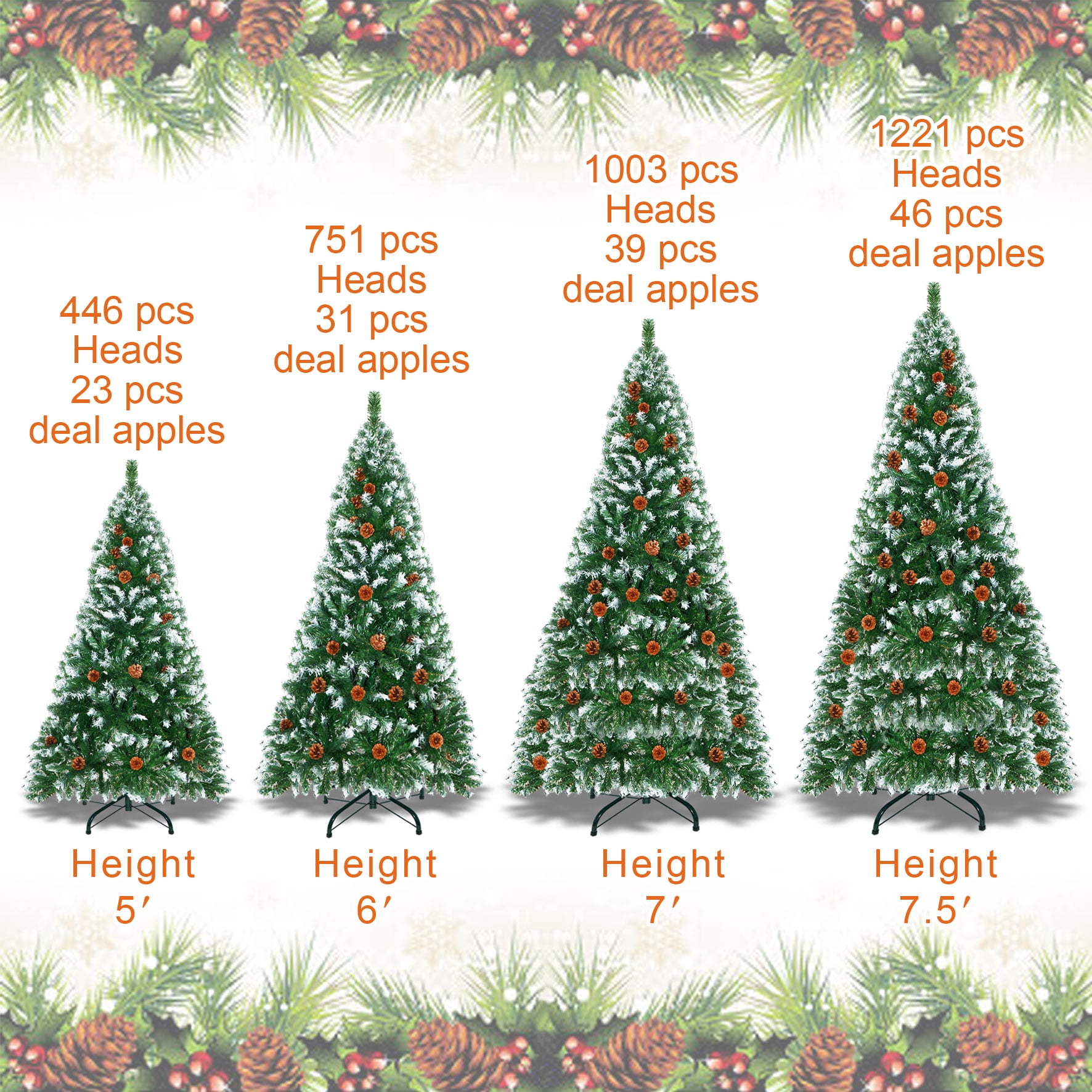 Strong Camel Frosted Sweet Pine Artificial Christmas Tree Decorated with Pine Cones New Xmas Holiday Decoration (7' with 1003 Tips and 39 pinecones)