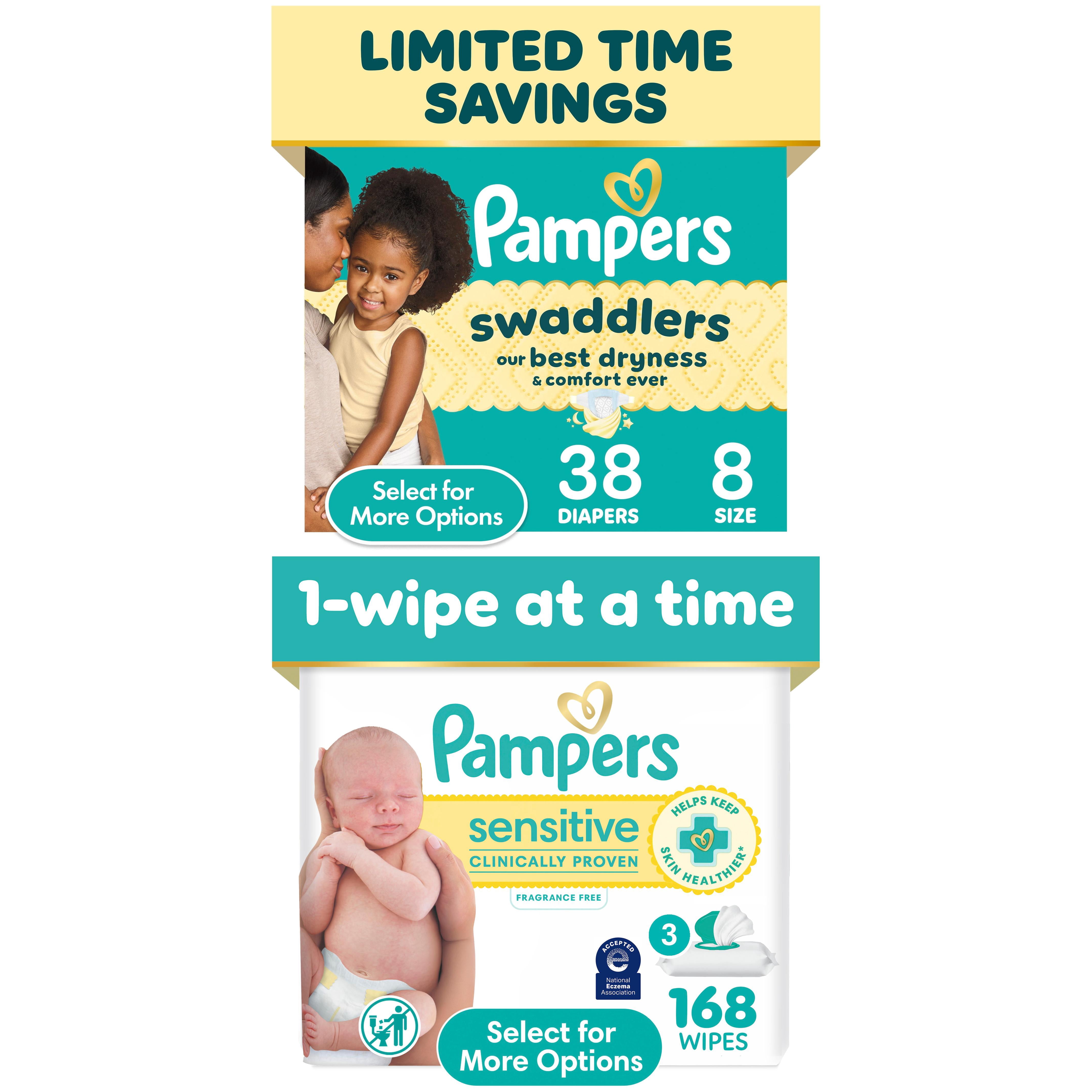 Pampers Swaddlers Diapers Size 8, 38 Count & Sensitive Wipes, 168 Count Bundle (Select for More Options)