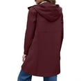 thumbnail image 5 of Women Solid Color Rain Jackets Zip Button Outdoor Waterproof Hooded Coats Windproof Loose Outerwear with Pocket Red XXL, 5 of 7