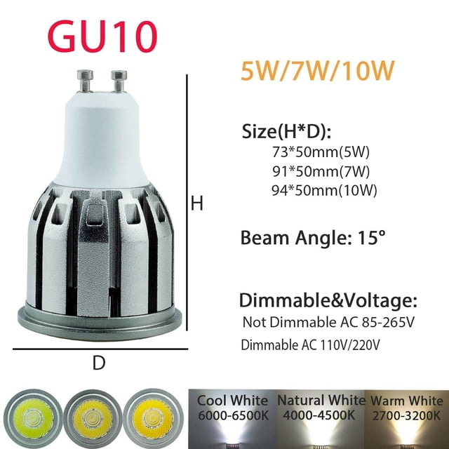 Focos LED regulables COB para el hogar, lámparas brillantes de aluminio, 5W, 7W, 10W, 110V, 220V, C36, E27, E12, E14, B22, B15, GU10, GU5.3