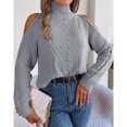 thumbnail image 5 of SWSMCLT Women's Soft Pullover Sweater Long Sleeve High Neck Loose Top Knitwear Knitted Off The Shoulder Fashion Grey Medium, 5 of 5