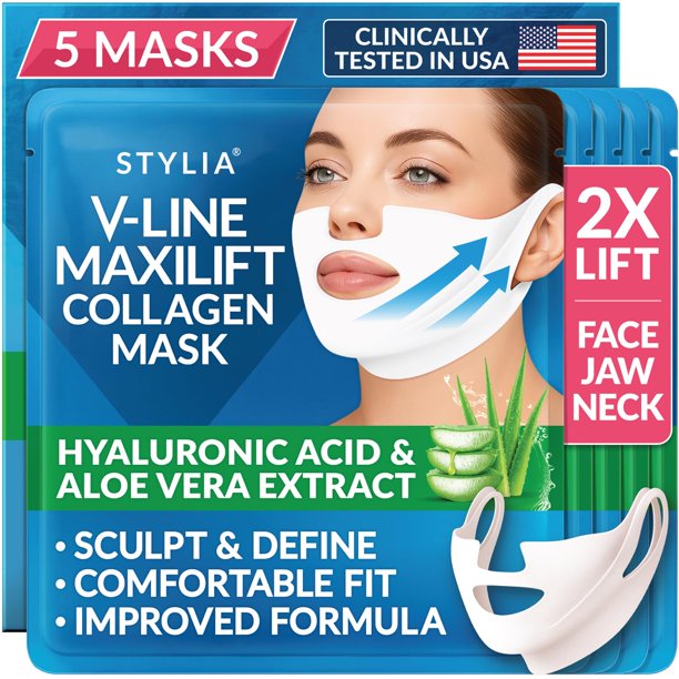 Mascarilla Facial Stylia MaxiLift V-Line con Colágeno, 5 piezas