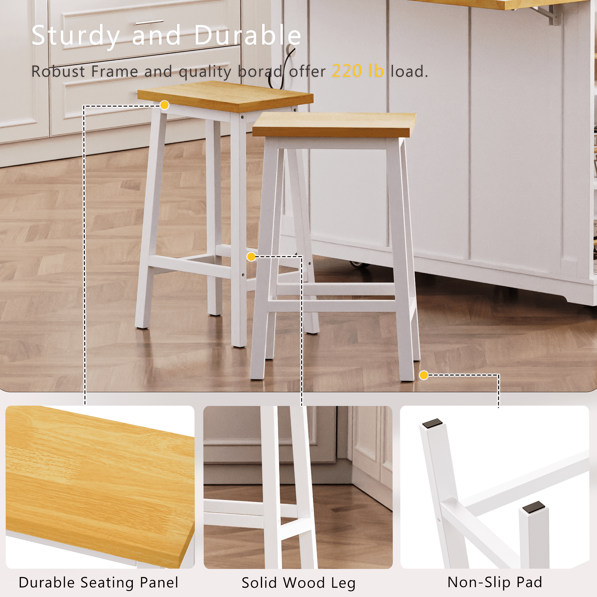 Yoneston 53" Rolling Kitchen Island with 2 Bar Stools, Kitchen Storage Cart with Power Outlet, Internal Storage Rack, Drop Leaf, 5 Open Side Racks, 3 Drawers 2 Doors for Kitchen Dining Room, White