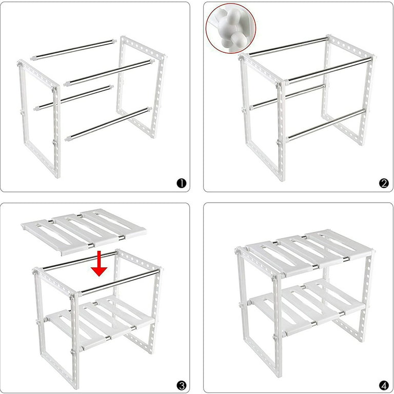 Storage Maniac Under Sink 2 Tier Expandable (Width & Height) Shelf Organizer, Under Sink Organizer and Storage with 10 Removable