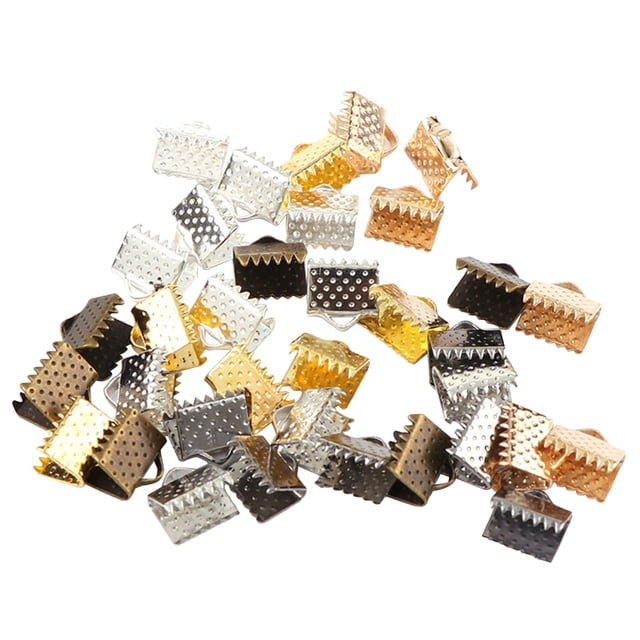750PCS 6mm Plated Ribbon Ends Fastener Clasps Textured Crimp End Clamps Cord Ends Buckles Zipper Clips DIY Jewelry Accessories