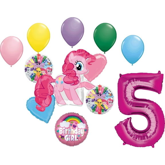 My Little Pony Pinkie Pie and Rainbow Dash 5th Birthday Party Supplies 12 Piece Mylar & Latex Balloons Set Latex and Mylar Balloon Set