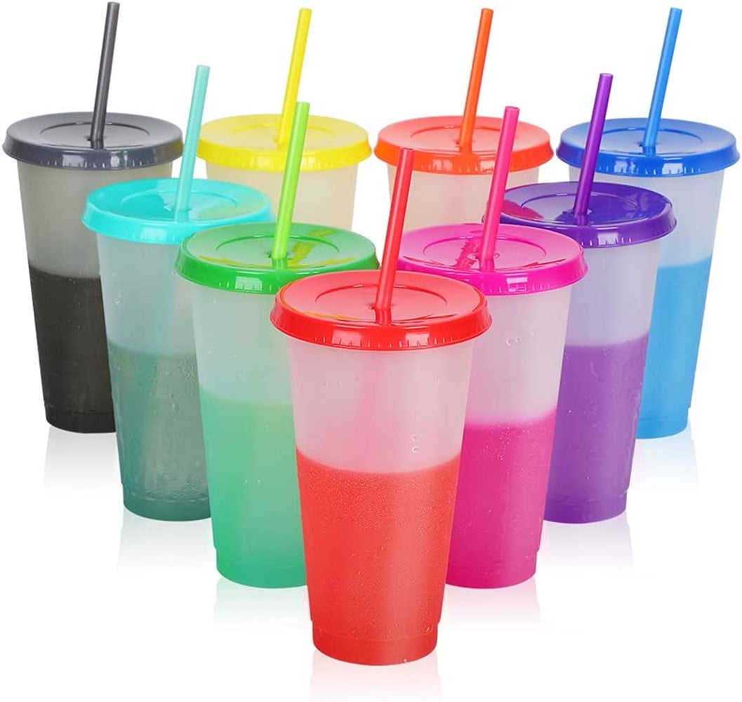 Torubia Reusable Plastic Tumblers with Lids & Straws 9 Pcs 24oz Large