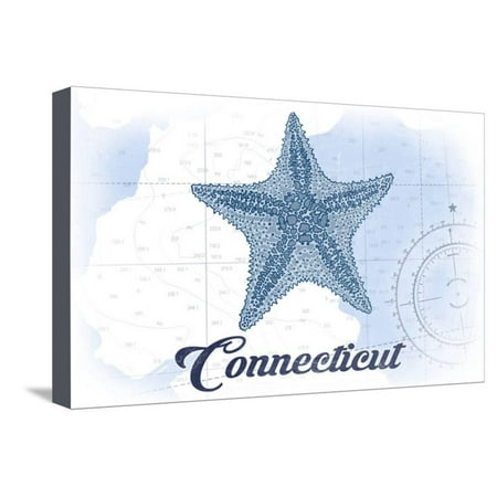 Connecticut - Starfish - Blue - Coastal Icon Stretched Canvas Print Wall Art By Lantern