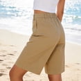 thumbnail image 4 of Women Bermuda Long Shorts 14" High Waisted Knee Length Capri Shorts with Pockets Summer Hiking Stretch Loose Capri Pants with Front Pockets, 4 of 9