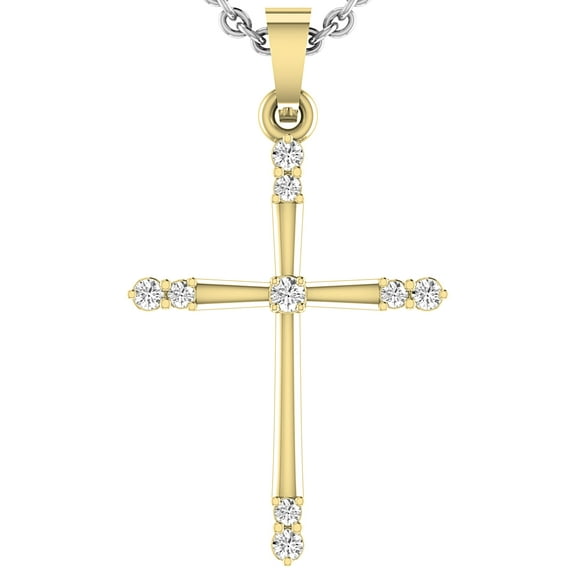 Dazzlingrock Collection Round White Diamond Charming 9 Stone Cross Pendant with Silver Chain for Women 1/5 CT (0.20 ctw, Color I-J, Clarity I1-I2) in 14K Yellow Gold