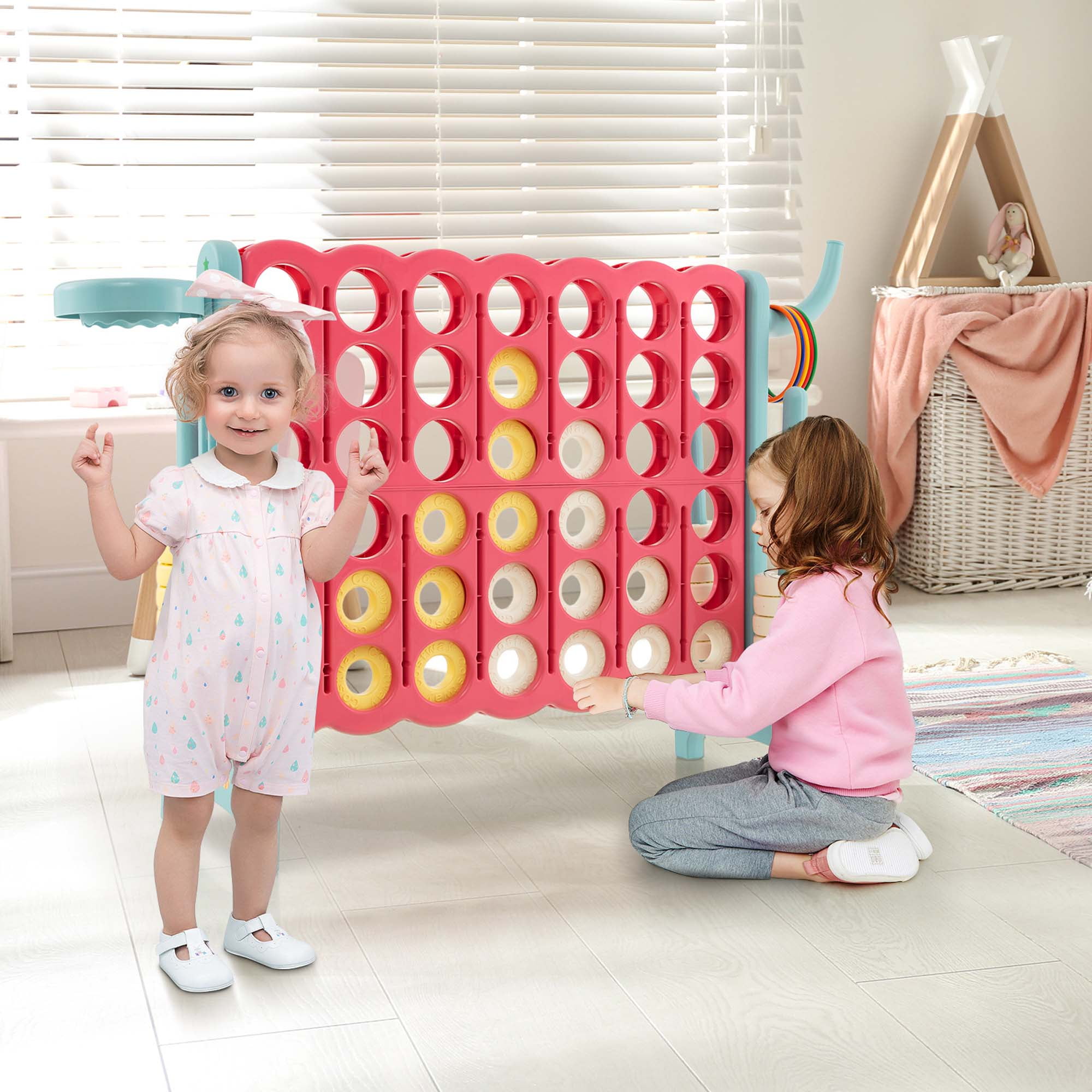 Costway Jumbo 4-to-Score 4 in A Row Giant Game Set with Stickers for Kids Adults Family Fun Red & Blue