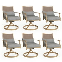 Poteban Patio Swivel Chairs Set of 6, Outdoor Dining Chairs with Deep Seat Cushion, All Weather Swivel Rocker Chairs with Hand-Painted Metal Frame, for Backyard Deck Lawn (Gray)