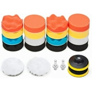 22 PCS Car Foam Drill Polishing Pad Kit, include 16 detailing sponges, 2 wool buffer pads, 2 drill adapters and suction cups, ideal for car sanding, polishing
