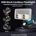 thumbnail image 2 of Linterna de Trabajo LED 3300 lm comp. con Makita, batería Li-ion 14.4–18 V. Linterna de mano 30 W, luz portátil para exterior/interior: obra, rep. autos, camping y emergencia., 2 of 7