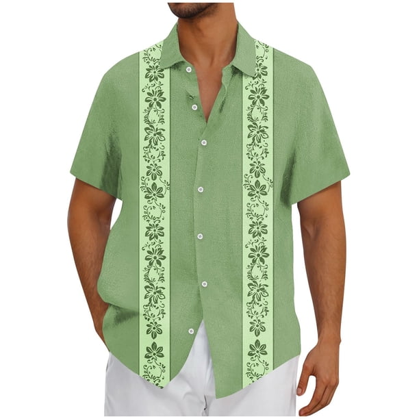Mens Casual Botón Arriba Camisas Manga Corta Vintage Boliche Cuba Playa Camisas de Verano Botón Arriba