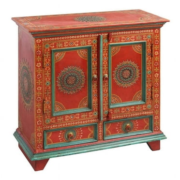 Hand-Painted Wooden Cabinet with Vibrant Traditional Design