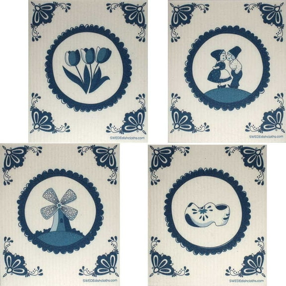 Swedish Dishcloths Dutch Designs Set of 4 Eco Friendly Reusable Absorbent Cleaning Cloth
