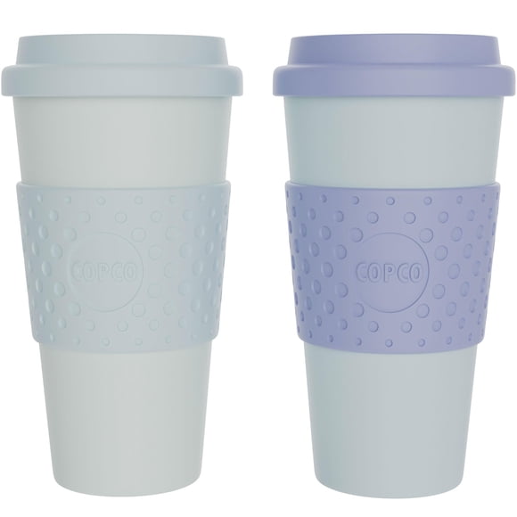 Copco Acadia 16oz Travel Mug with Lid, Set of 2 Double Wall Insulated Tumbler, Non-Slip Sleeve and