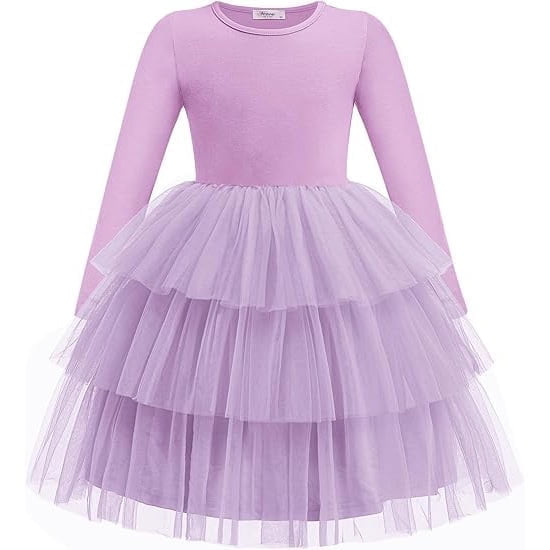 Arshiner Toddler Tutu Dress Girls Long Sleeve Fall Winter Tiered Formal Party Tulle Dresses for Kids