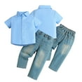 thumbnail image 3 of LYMAYTER Kids Boys Shirt Set 2PCS Toddler Short Sleeve Button Tops + Denim Pants Outfit for 9 Months-6 Years, 3 of 9