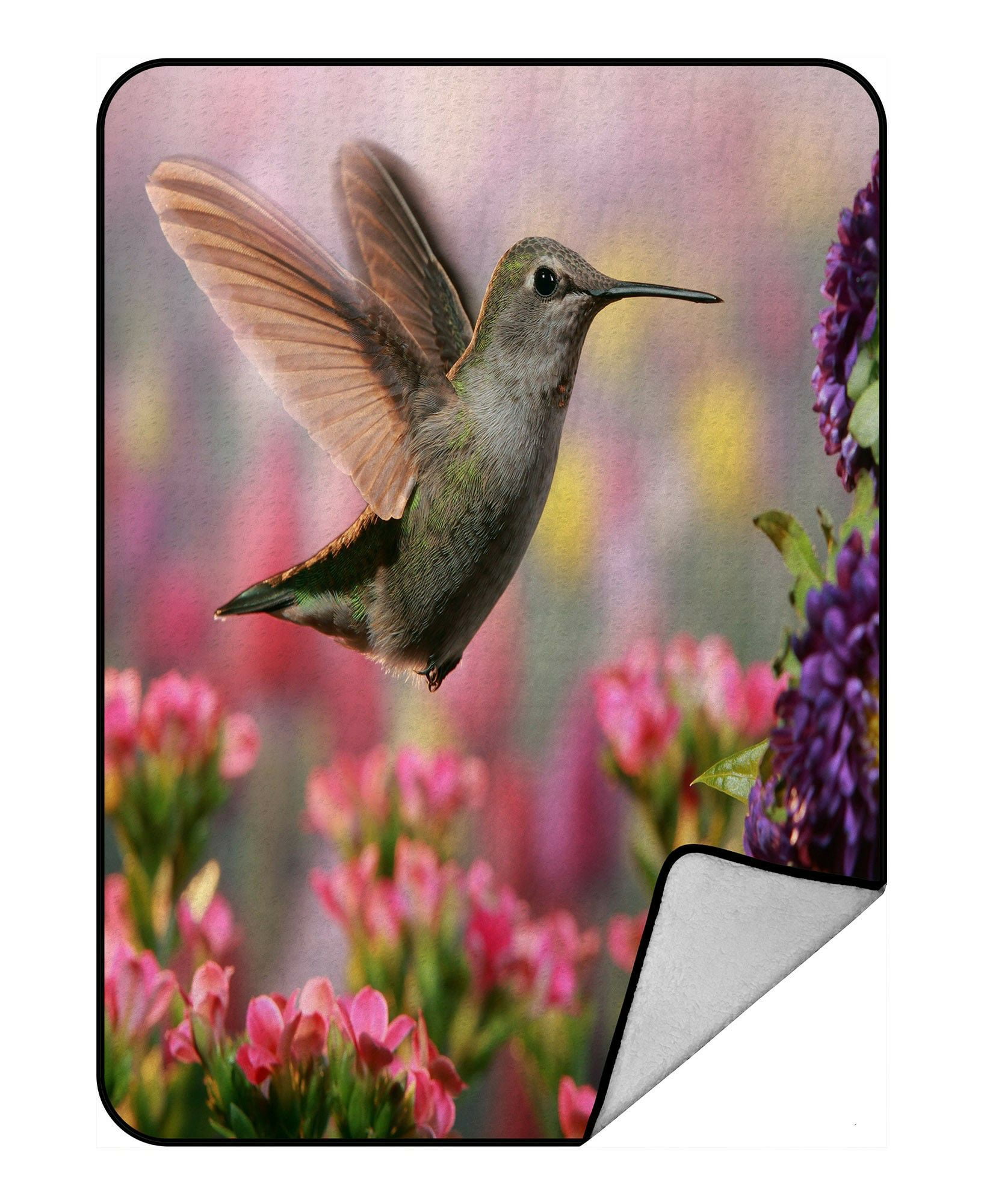 ECZJNT Hummingbird in colorful garden Throw Blanket Fleece Blankets